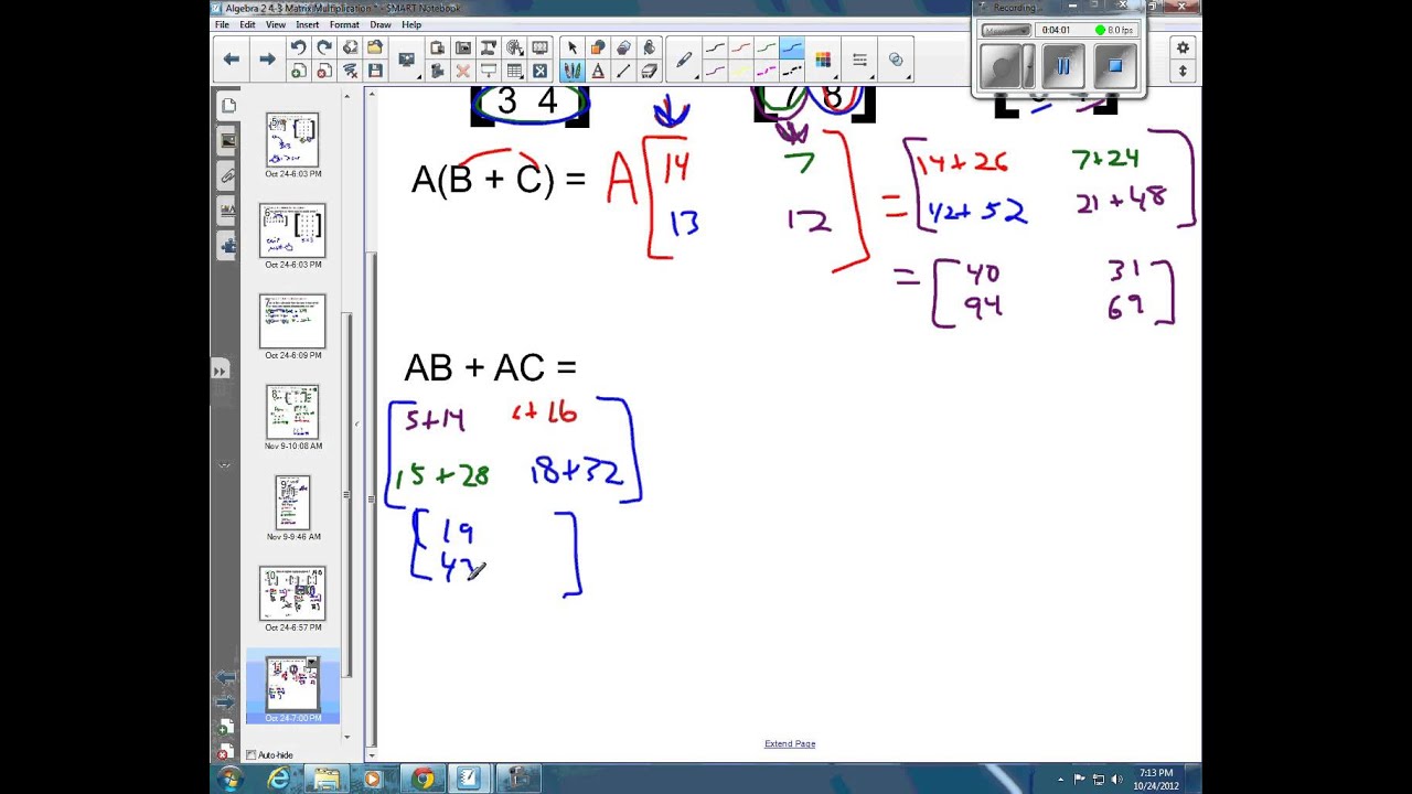 Algebra 2 4 3d Is Matrix Multiplication work with distributive property