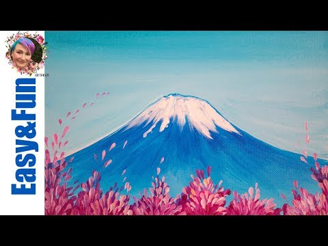 Simple Painting in acrylic Mt Fuji Cherry Blossom 🗻🌸 Live streaming