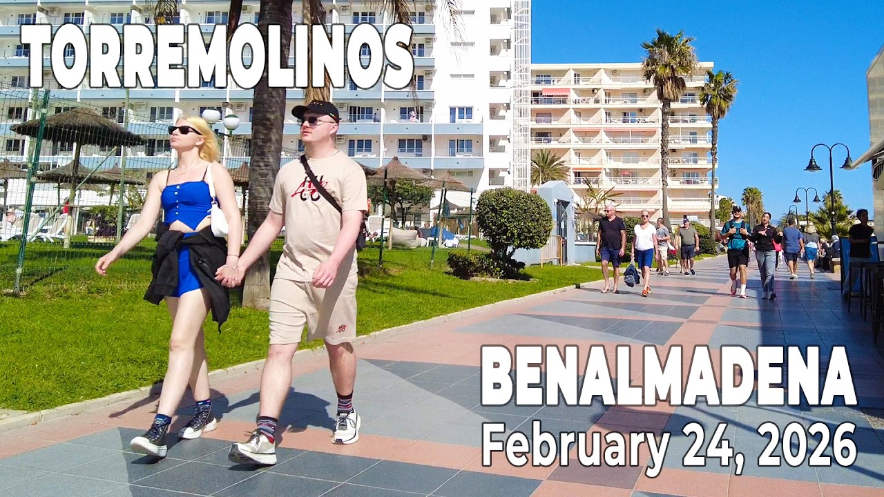 Benalmadena Torremolinos February 24, 2026 Promenade Walk Malaga Costa del Sol Spain [4K]