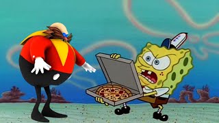 Sonic Dr. Eggman trying to get pizza from SpongeBob