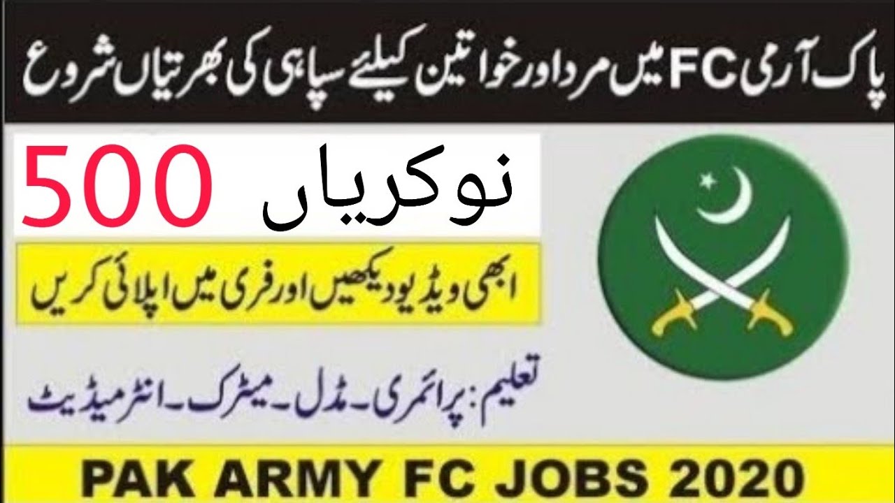 Pak army FC new jobs 2020 - Pak army fc jobs of 2020 - pak army fc test