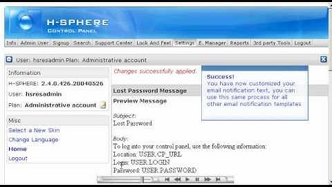 How to customize your email notification in H-Sphere - Reseller Guide - Host Department LLC