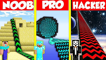 Minecraft Battle: NOOB vs PRO vs HACKER: SUPER MEGA RAMP SPRINGBOARD BUILD CHALLENGE / Animation