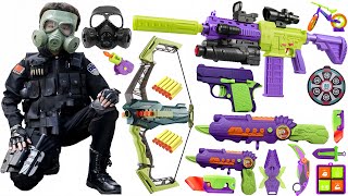 Special police weapon unboxing video, M416 gun, AK47 guns,unboxing toy video, gas mask, axe, pistol,