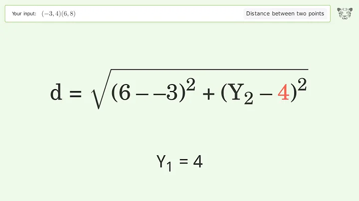 Find the distance between two points p1 (-3,4) and p2 (6,8): Step-by-Step Video Solution