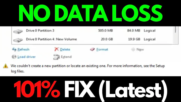 We couldn't create a new partition or locate an existing one. For more information see the Setup log