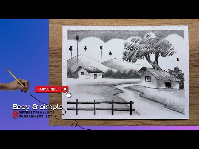 How to draw Village life Scenery Indian Village Scenery Drawing with Pencil  - YouTube