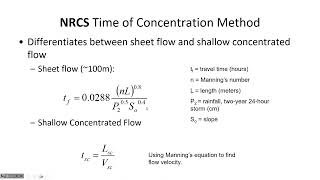 Time of Concentration (Kinematic Wave, Kerby, et) & Rational Method - CE 433, Class 20 (23 Feb 2024)