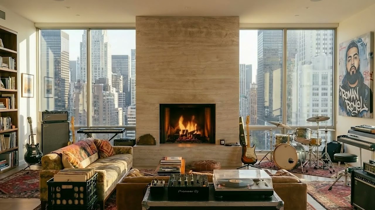 New York Penthouse fireplace and Lofi beats