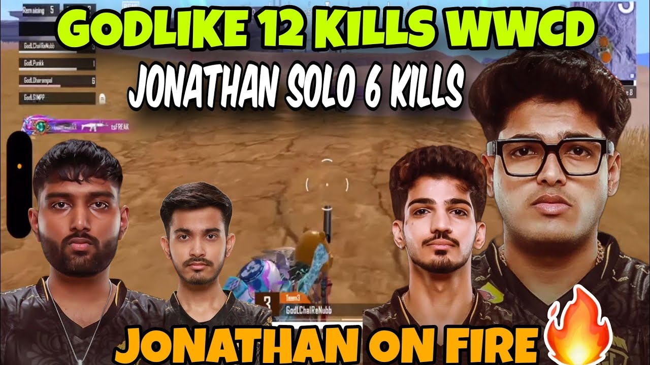 🇮🇳Team Godlike 12 kills WWCD😱 Jonathan solo 6 KILLS🔥#godlike #jonathan ...