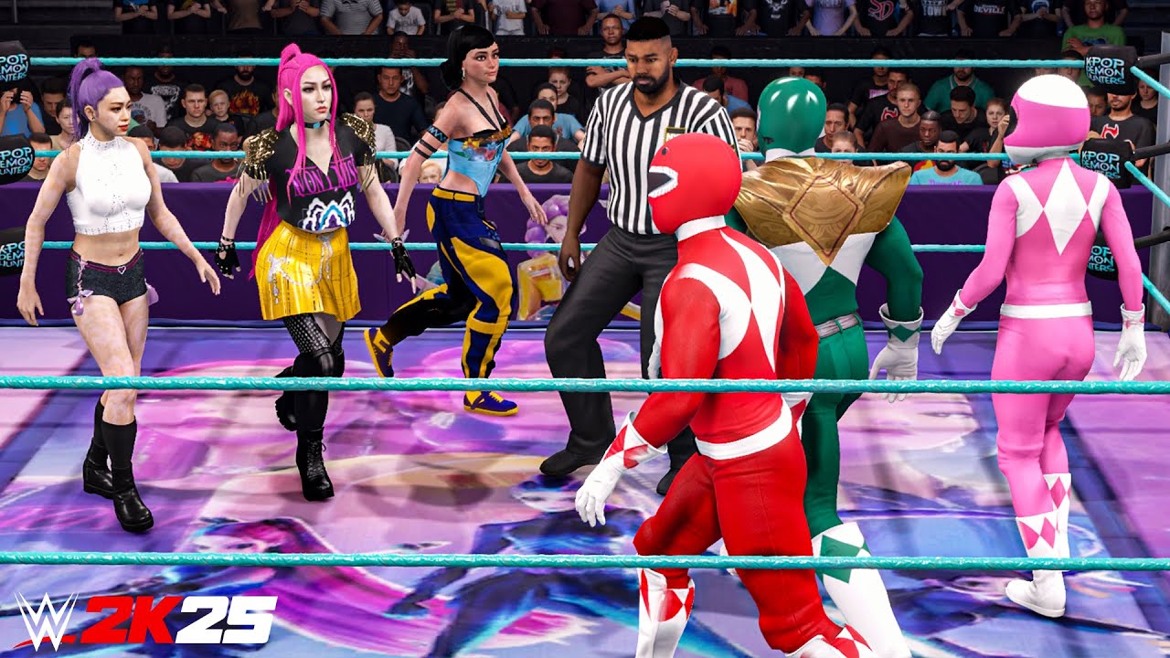 Huntrix vs Power Rangers - Rumi & Mira & Zoey vs Power Rangers | K-Pop Demon Hunters WWE 2K25