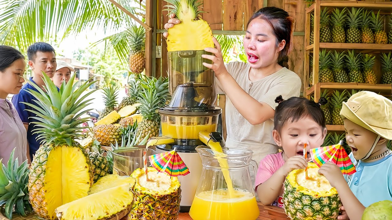 Single mom Harvests 100kg Pineapple - Make Pineapple juice to Sell at Night Market