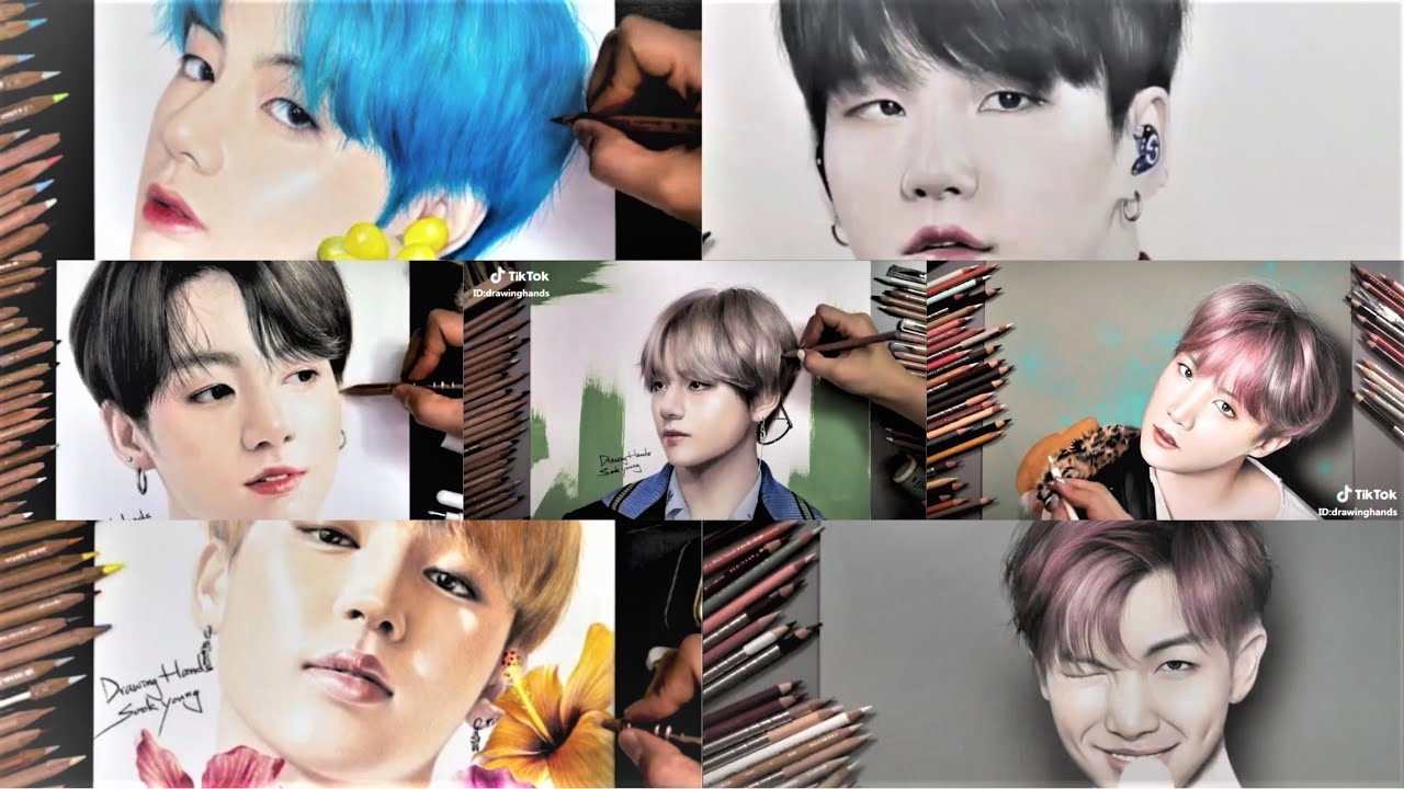 BTS DRAWING GAMBAR BTS ALL MEMBER BTS RM Jin Suga J 