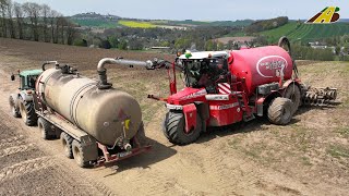 Gülle fahren 2023 zu Mais - Traktoren Einsatz Landwirtschaft in Sachsen german farmer tillage slurry