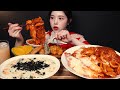 SUB)처음 도전하는 오리지널맛 엽기떡볶이 먹방!🔥계란야채죽에 치즈 당면 베이컨 햄까지 왕창 추가하기 리얼사운드 Tteokbokki & porridge Mukbang Asmr