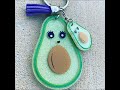 Acrylic keychain how to video, avocado shape, loose glitter, vinyl, assembly, sealing with UV resin.