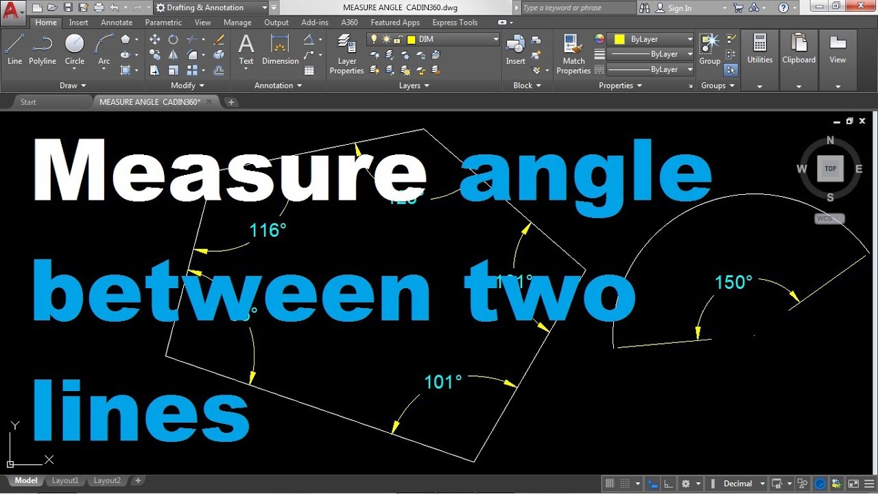 Autocad Measure Angle between Two Lines YouTube