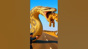 Brave Heroes Save Careless Mother Lion from Giant Python Attack After a Traffic Accident🐍#ai