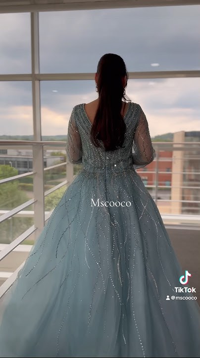 Long sleeves beaded work prom dress #dress #modest #promdress - YouTube