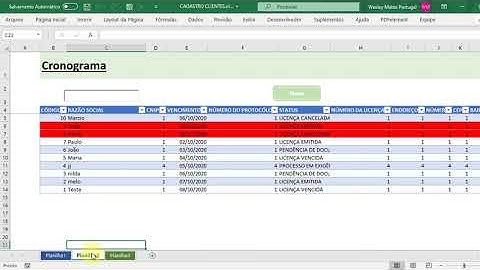 Planilha que avisa quando o item está vencido (Célula Piscando)
