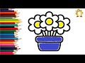 How to draw a flowers in a vase. Coloring page/Drawing and painting for kids. Learn colors.