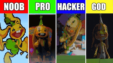 Pixel art NOOB vs PRO vs HACKER vs GOD BUNZO BUNNY in MINECRAFT