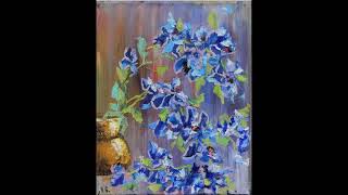 still fantasy painting simple oil flowers demo violet palette knife lagret fra