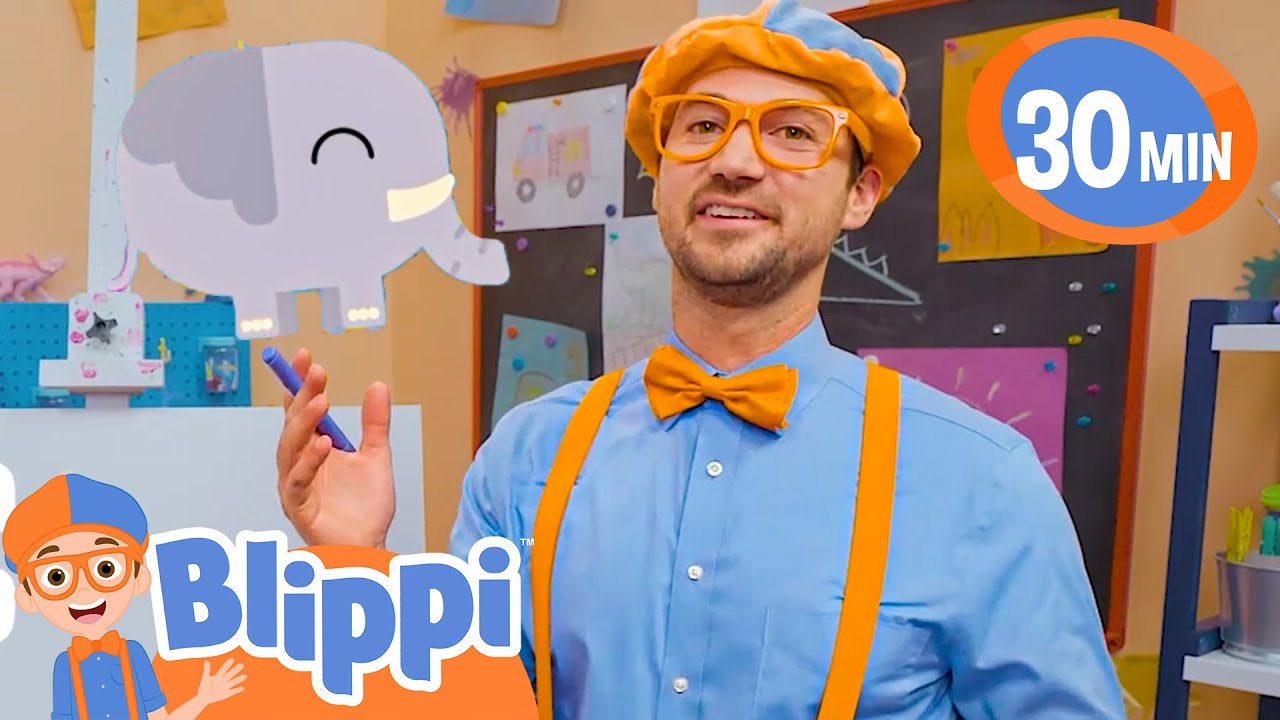 How To Draw An Elephant | BLIPPI How to Draw Animals for Kids | Moonbug ...