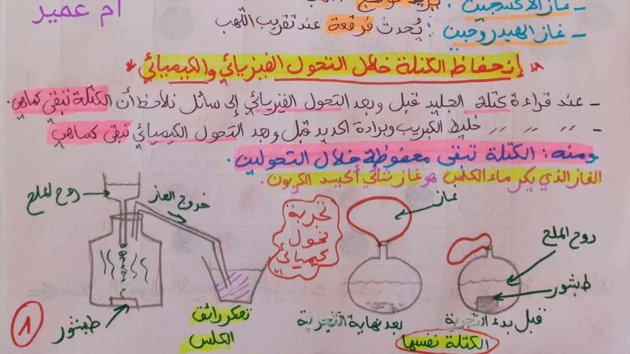 إنحفاظ الكتلة خلال التحول الكيميائي و الفيزيائي♤2متوسط