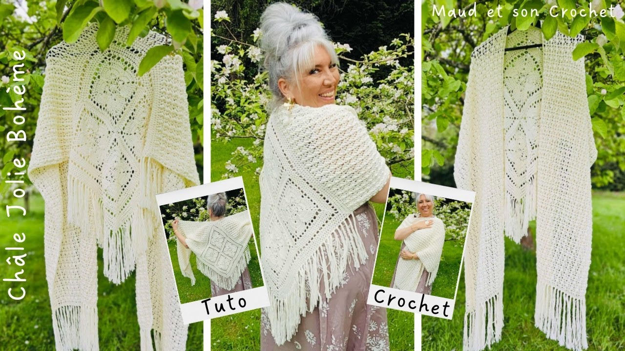 Châle Jolie Bohème, Tuto Crochet facile, étole en coton parfaite pour cet été 