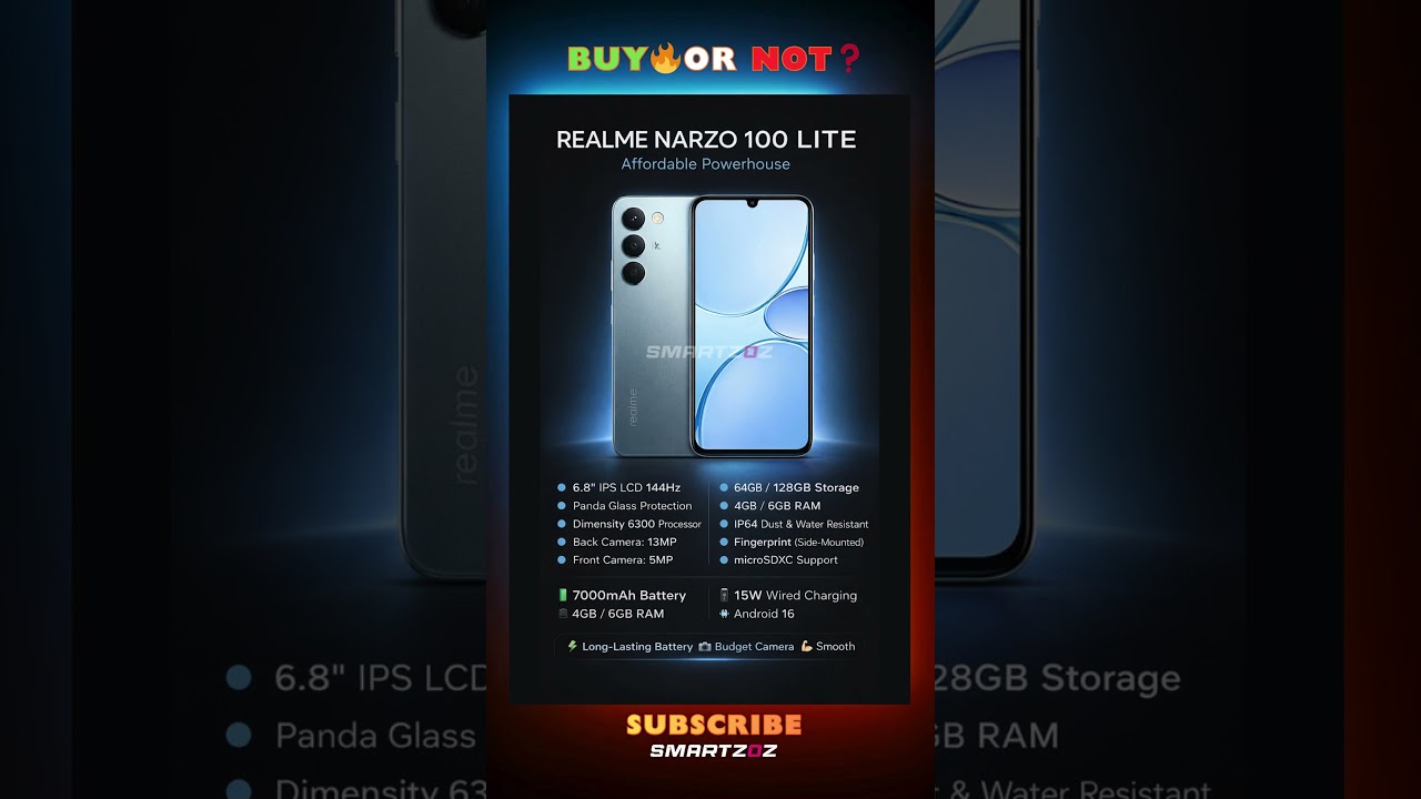 Realme Narzo 100 Lite 🔥 7000mAh Battery Beast ⚡ 144Hz Display Budget King!