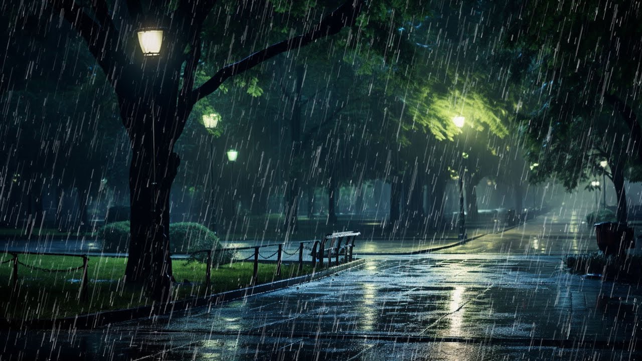 Sonido de lluvia en parque por la noche - Lluvia y truenos para sueño ...