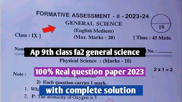 Ap 9th class fa2 general science question paper 2023-24|9th class science fa2 exam answer key 2023
