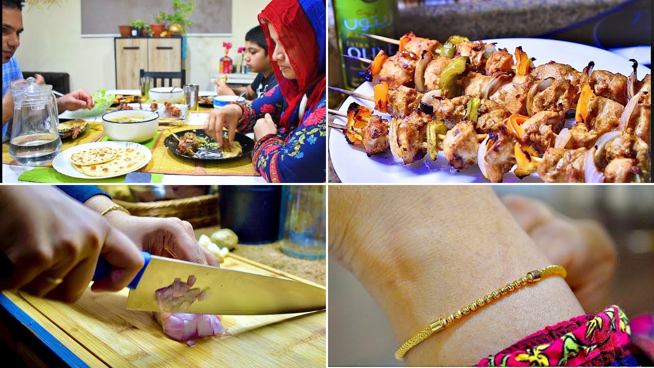How i chop and few tips to follow | Mixed Grill - Kebab, Shish Tawook, Lamb Chops | My gold bracelet
