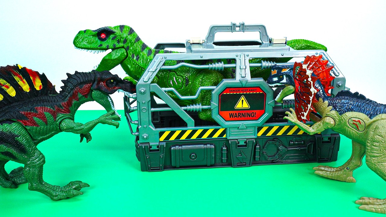 3 DINOSAURS: T-REX vs SPINOSAURUS, DILOPHOSAURUS - TOYS ASMR