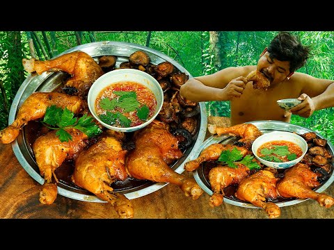 BBQ Coconut Chicken Recipe | Steam Chicken Legs Green Coconut With Hot Sauce Eating So Juicy.