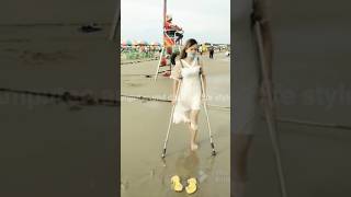 Pretty Lady Has Very Short Leg And Walks With Crutches(3)😍❤️#Shorts#Crutches #Short_Leg #Walking