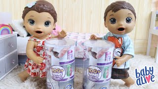 BABY ALIVE GÊMEOS LAURINHA E FELIPINHO ABRINDO BOLINHAS MINI BRANDS