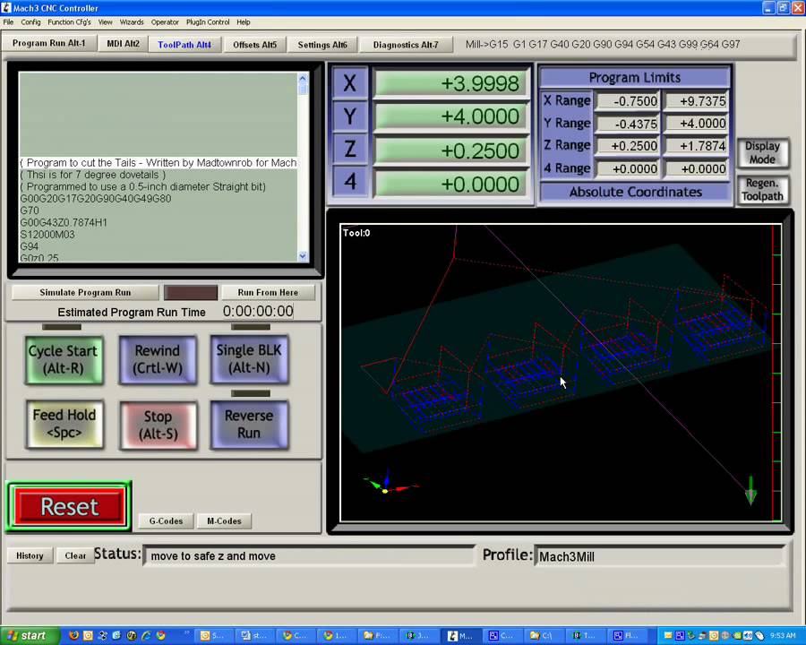 Dovetails custom through dovetail GCode compiler for Joes Hybrid 4x4