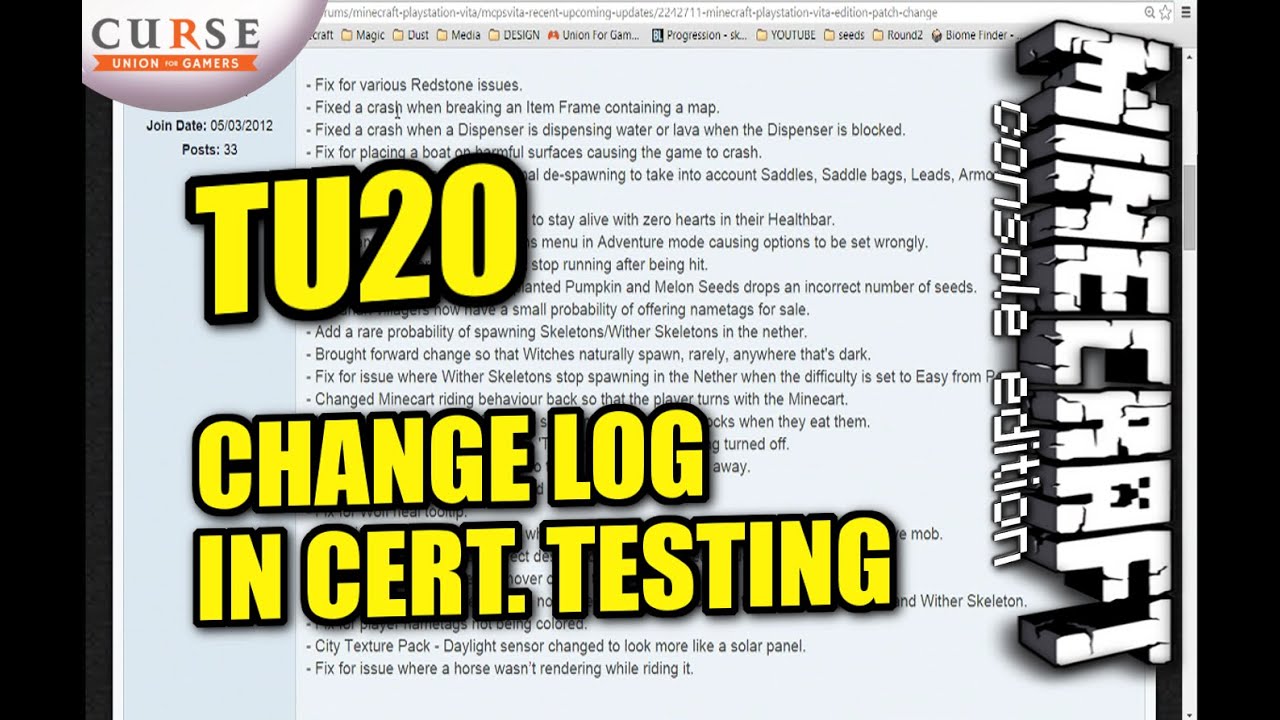MINECRAFT - PS4 - TU20 CHANGE LOG - IN CERT. TESTING ( PS3 / XBOX ...