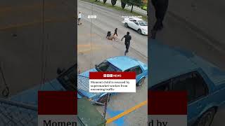 Man saves child from oncoming traffic in Mexico. #BBCNews