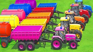 TRANSPORT BOX TRAILER & FRUIT TRAIN WITH JCB FASTRAC & CLAAS TRACTOR & FLATBED TRAILER - FS22