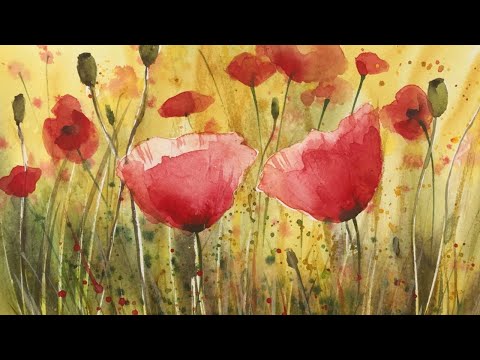 Atmospheric Watercolour Flower Painting Poppy Field For Beginners Tutorial