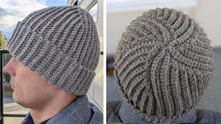 Flat Crochet Ribbed Hat for Men