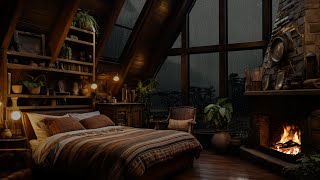 Tranquil Sleep with Soothing Rain and Thunder Sounds | Crackling Fireplace Ambience | Beat Insomnia