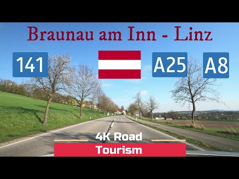 Driving Austria: B141 & A8 & A25 Braunau am Inn -Ried im Innkreis- Linz - 4k scenic drive Innviertel