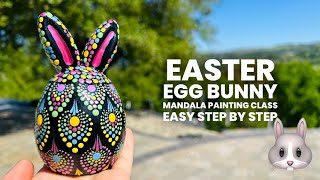 Easter eggs bunny. Mandala dot painting class. Easy step by step