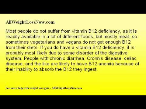 AllWeightLossNow.com Vitamin B12 Deficiency The Shot In The Arm You May Need For Diet Therapy What exactly is vitamin B12 and why do we need it? Vitamin B12 is a nutrient that is found in our food and we need it to keep our nerve cells healthy and to keep our red blood cells at optimum efficiency. It is also extremely important for proper digestion; in fact, our stomach acids grab the B12 from food and mix it with IF, which is then easily absorbed by the intestinal tract. If you have a vitamin B12 deficiency, you are likely to feel tired, lightheaded, and weak. You may have a sore tongue or your gums may bleed. You will probably experience digestion problems either diarrhea or constipation. You may feel tingling in your hands or feet, get out of breath easily, hear a ringing sound in your ears, have chest pain, and develop neurological symptoms such as forgetfulness, a lack of ability to focus, and becoming easily confused. Most people do not suffer from vitamin B12 deficiency, as it is readily available in a lot of different foods, but mostly meat, so sometimes vegetarians and vegans do not get enough B12 from their diets. If you do have a vitamin B12 deficiency, it is probably most likely due to some disorder of the digestive system. People with chronic diarrhea, Crohns disease, celiac disease, and the like are likely to have B12 anemia because of their inability to absorb the B12 they ingest. Vitamin B12 is a known energy booster, and as such many dieticians and <b>...</b>