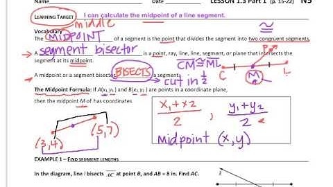 Geom Lesson 1.3 Part 1 Midpoint Formula
