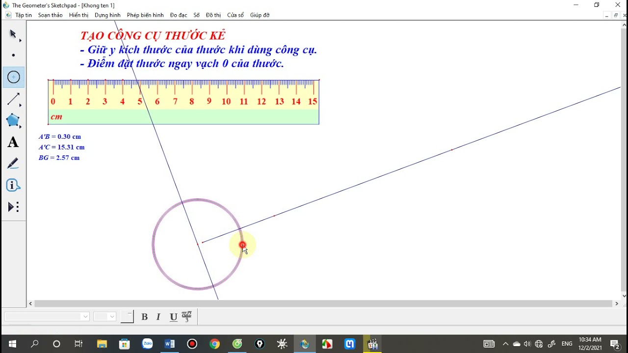 Tạo Tool công cụ thước kẻ bằng GSP 5.0 (điểm đặt thước trùng vạch 0; giữ y kích thước của thước)